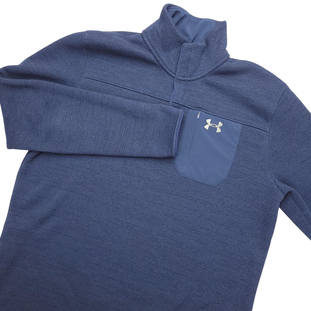 Under Armour ColdGear Pullover Mens XL Blue Snap Mock Neck Fleece Lined Top